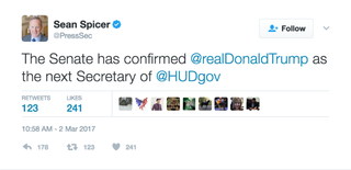 Illustration for article titled Sean Spicer: President Trump Is Confirmed as New HUD Secretary ... Psych, I Don’t Know What I’m Doing